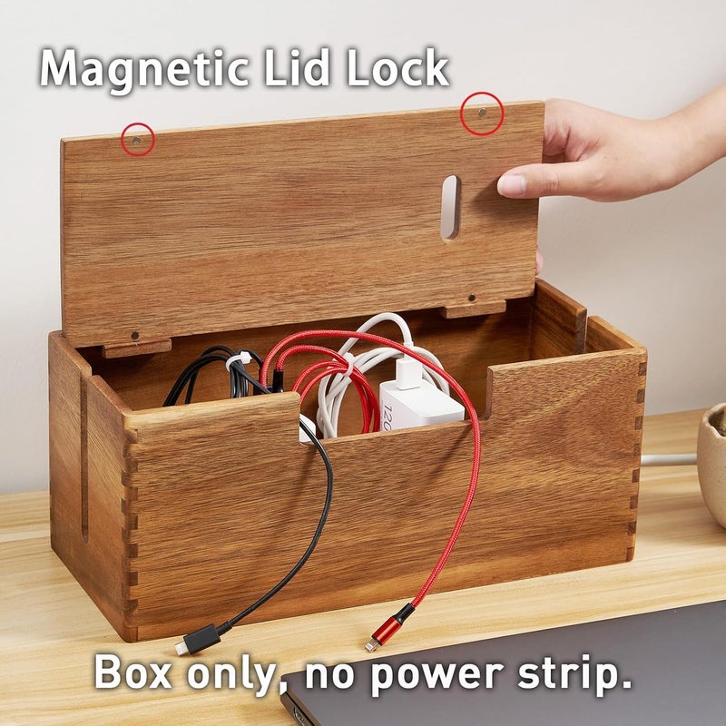 LiTY Acacia Wood Cable Management Box, Wooden Cord Hider & Organizer for Power Strip, Electrical Hiding, TV Wires, Desk & Floor Cables - Office Under Desk Cable Storage Box for Wire Storage Organization - Image 3